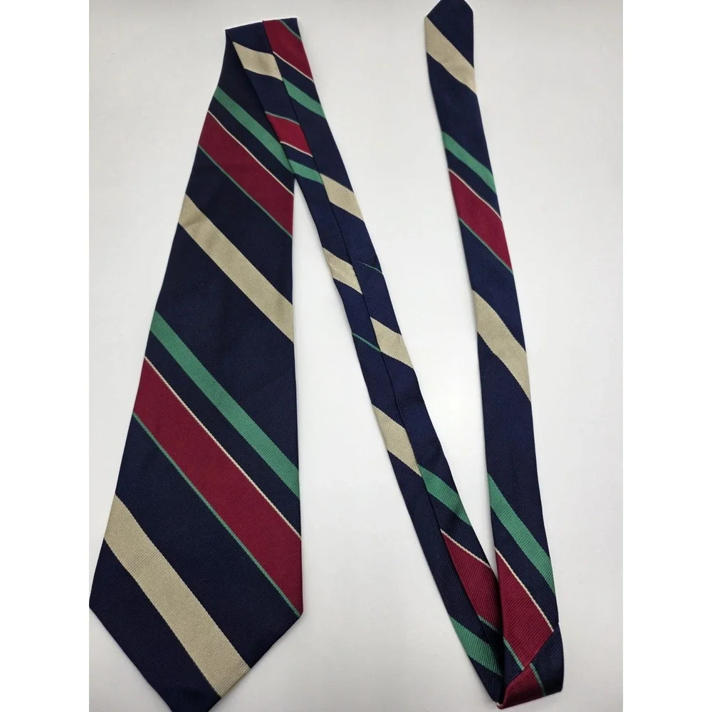 Vintage Nautica Repp Tie Mens Blue Red Silk Striped Necktie Made USA 58